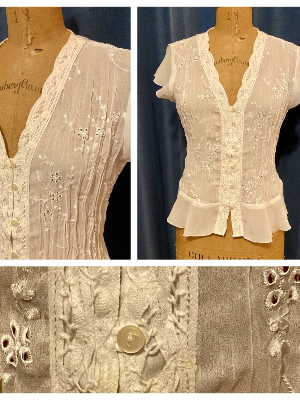 Vtg 90s Eyelet Chiffon Peplum Camisole Top M Y2K Cottagecore Whimsigoth Fairy